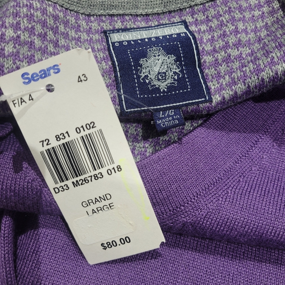 Point Zero Men's Vintage Purple V-Neck Merino Wool Sweater Large Preppy NEW - Picture 7 of 8